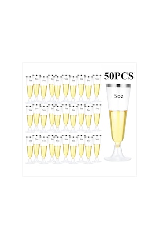 Willowhaven Silvery Frame 50 Adet 140ml Premium Altın Kenarlı Şampanya Bardakları