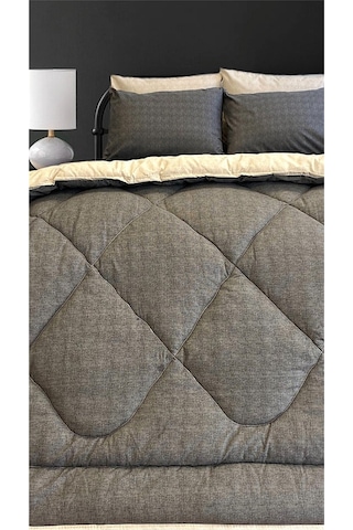 Alla Turca Lux Uyku Seti-tek Kişilik-lastikli Çarşaflı 2yastık Kılıflı-özel Çantada Antrasit/krem