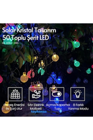 Technosmart 50 Ledli Rgb Işık 8 Modlu Solar Kristal Top Bahçe Aydınlatma Dekorasyon Güneş Enerjili