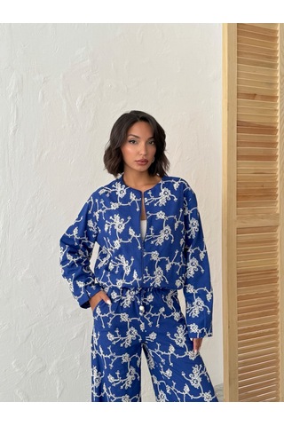 Verymoda Çiçek Nakışlı Fermuarlı Ceket F1948 Saks