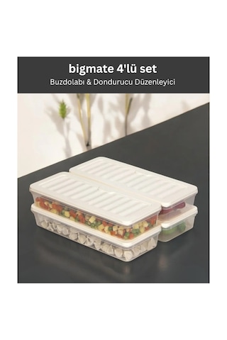 Bigmate Bgmt1515 4'lü Şeffaf Saklama Kabı 4x1 Lt Mikrodalga Buzdolabı Ve Dondurucu Uyumlu Düzenleyici Krem