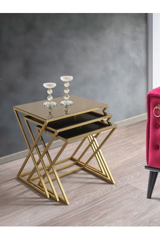 Venedik Gold Metal Ayaklı, Bronz Aynalı Zigon Sehpa