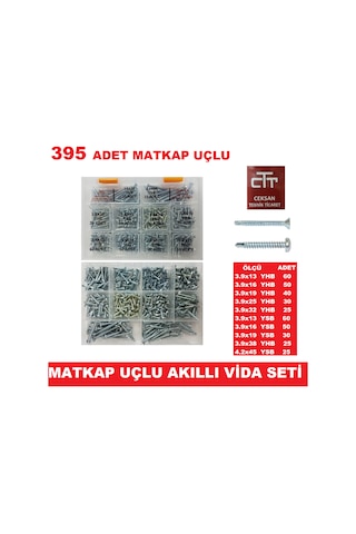 Akıllı Vida Seti - 395 Parça Matkap Uçlu Havşa-Düz Baş