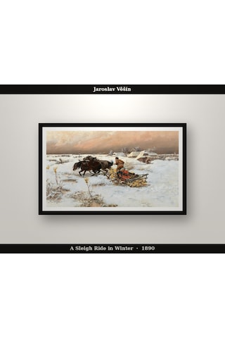 Jaroslav Věšín A Sleigh Ride İn Winter 1890 Poster, Manzara Duvar Tablosu Çerçevesiz