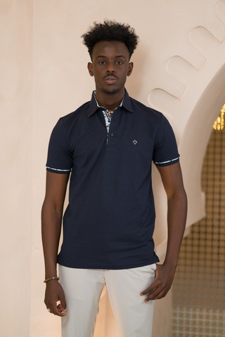 Paul Martin Regular Fit Yaka Garnili Pamuklu Polo Yaka T-shirt Lacivert