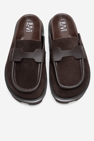 Luvishoes Vela Kahverengi Süet Hakiki Deri Kadın Terlik Kahverengi