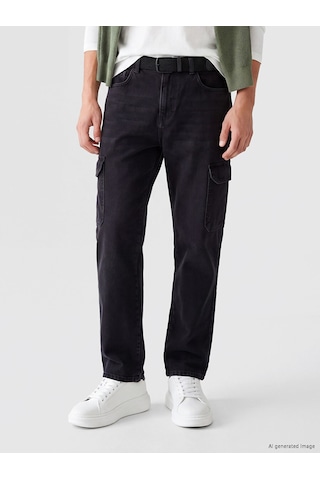Lcw Jeans Siyah Baggy Fit Erkek Kargo Jean Pantolon