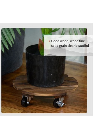 Yuvarlak Evrensel Tekerlekli Saksı Ahşap Standlı Saksı Tabanı, Saksı Bitkilerinizi Kolayca Taşımanıza Olanak Sağlar, D