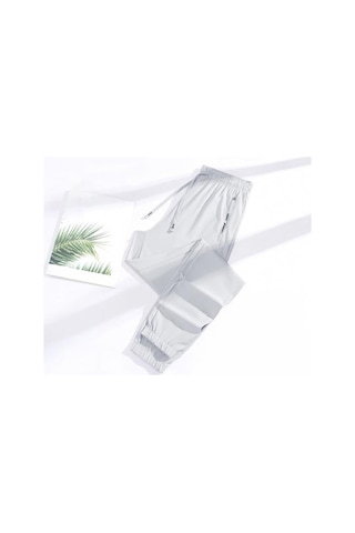 Unisex Streç Hızlı Kuruyan Pantolon Buz İpek Spor Streç Aktif Pantolon Bağcıklı Günlük Bol Jogger Cepli Yürüyüş Seyahat İçin Koyu Gri