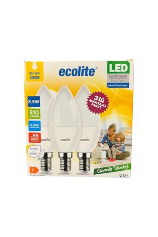 Ecolite 8 W Led Mum Ampul E14 Duy, 810 Lümen, 3000k Sarı Işık, 60w Eşdeğer, 3 Lü Paket, Opal Dekor Sku: Smg8690010162717 Açık Kahverengi