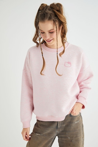 Hello Kitty Lisanslı Baskılı Kalın Pembe Sweatshirt Renkli