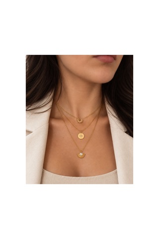 Aura Collection Solenne Güneş Figürlü Üçlü Katmanlı Gold Çelik Kolye Altın Altın