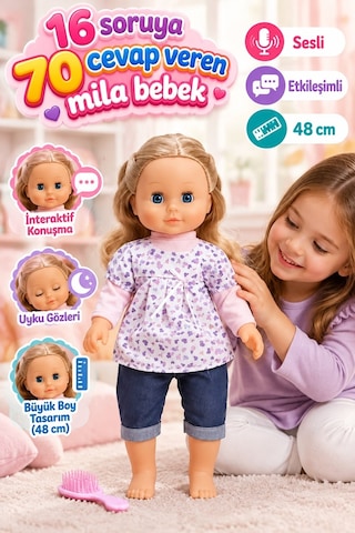 16 Soruya 70 Değişken Cevap Veren Mila Bebek 50 Cm Gövdesi Bez Kolları Bacakları Ve Kafası Et Bebek