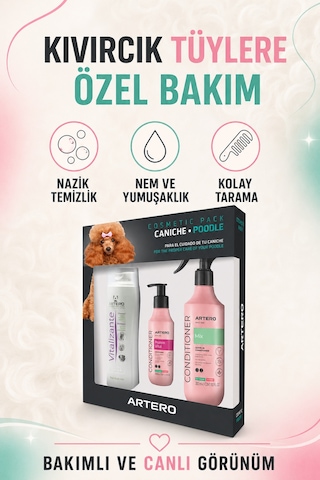 Artero Poodle Köpekler İçin 3'lü Kozmetik Şampuan Kondisyoner Ve Sprey Bakım Seti