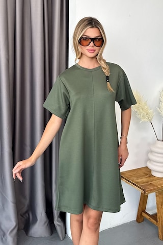 Giysa Kadın Bisiklet Yaka Kısa Kollu Basic Elbise Haki - Ms0001679