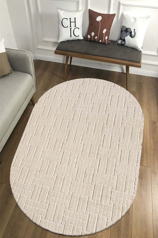 Raschel Carpet Kaymaz Taban Moopy Oval Krem Bukleli Yumuşak Soft Dokuma Yolluk Halı Salon Halısı Lp1001a Krem Krem
