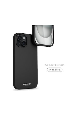 Vonmahlen Apple Uyumlu iPhone 15 Plus Magsafe Silikon Kılıf Siyah