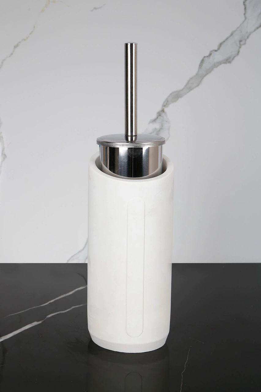2 Parça Dekoratif Beton Tuvalet Fırçası Metal Wc Fırçalığı Beyaz