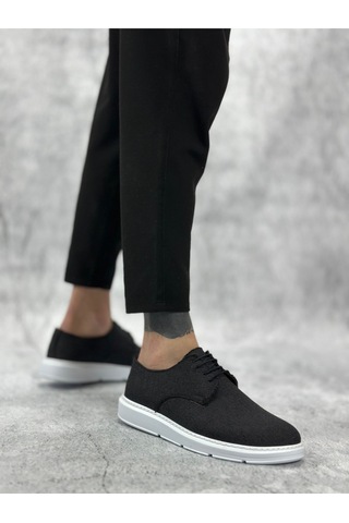 DMR Elegance Ba0003 Bağcıklı Klasik Spor Keten Siyah Beyaz Taban Casual Erkek Ayakkabı Rekli