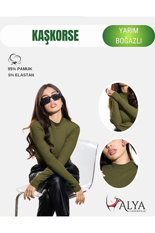 Kaşkorse Yarım Boğaz Body Sweatshirt, Fitilli Kumaş, Likralı, Bordo Asker Yeşili