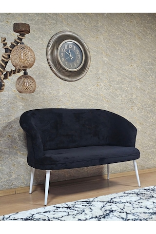 Zafir İkili Teddy Beyaz Boyalı Sivriltme Ayak Çay Seti Koltuk İkili Berjer , Balkon, Salon, Ofis Siyah
