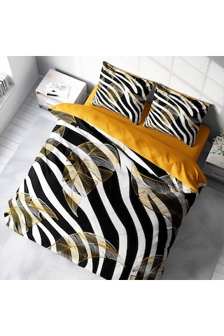 Monohome Zebra Feather 3D Pamuk Saten Çift Kişilik Nevresim Takım Zebra