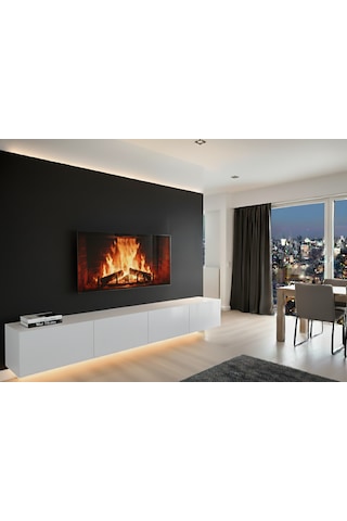 Mac Dizayn Milas 240 Cm Parlak Beyaz Tv Ünitesi Mdf, Modern Tasarım, Yavaş Kapanan Kapaklı Tv Sehpası Parlak Beyaz