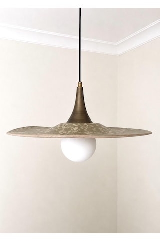 El Yapımı Sage Green Wabi Sabi Kil Sarkıt Avize, Çap 45 Cm, G9 Led Ampullü, Salon, Yemek Odası, Mutfak Adası