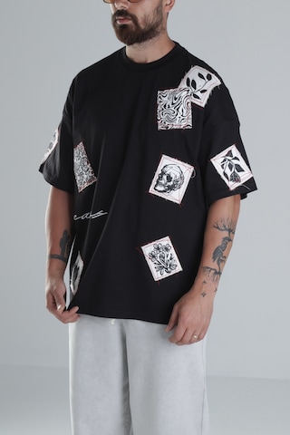 Cocopelli Yama Desenli Siyah Tasarım T-shirt Coc1302 Siyah