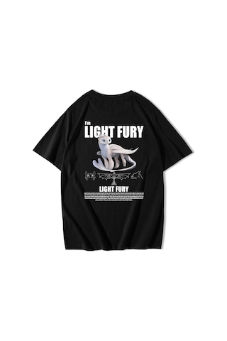 Brz Collection Unisex Oversize Light Fury Ejderhanı Nasıl Eğitirsin T-shirt Siyah