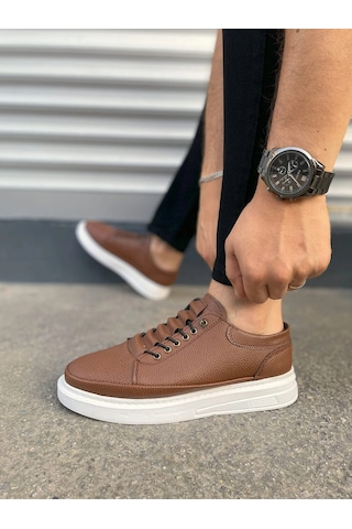 Mevese Emirp Cilt Bağcıklı Erkek Sneaker Günlük Ayakkabı - Taba Beyaz