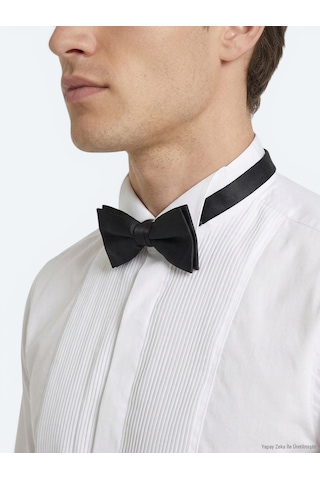 Kip Beyaz Düz Slim Fit Duble Manşet Smokin Gömlek Beyaz -
