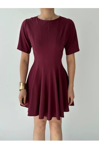 Defymoda Crem Pliseli Elbise Bordo