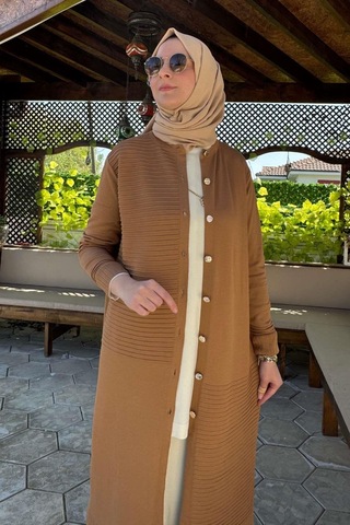 Manolya Camel Triko Hırka Çok Renkli