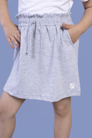 Toontoy Kız Çocuk Cep Detaylı Papatya Nakışlı Etek Gri Melanj