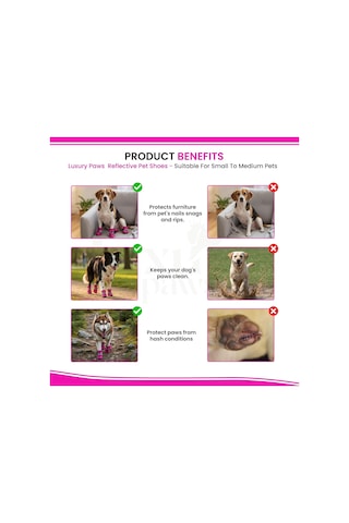 Patibon Su Geçirmez Köpek Botu 4 Lü Set - Yansıtıcı Şeritli & Kaymaz Taban S 2 Beden Kırmızı