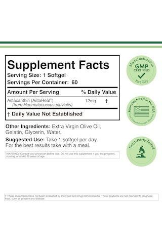 Double Wood Astaxanthin 12mg Max Strength Eye Skin Health 60 Softgels