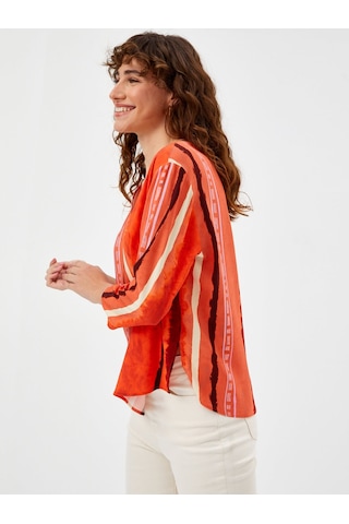 Çizgili Batik Desen V Yaka Bluz 68173 Kırmızı