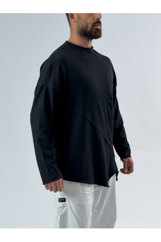 Cocopelli Asimetrik Dikişli Siyah Erkek Sweatshirt Coc3455