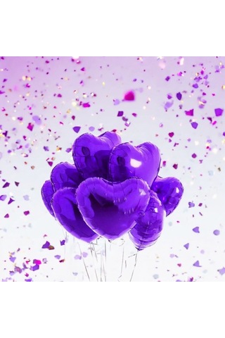 Brokoli Home 3 Adet Kalp Folyo Balon Mor Renk Uçan Balon 45 Cm 18 Karışık Renkli