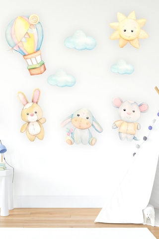 MSticker Sevimli Figürler Uçan Balon, Tavşan, Fil, Bulut Sticker Seti