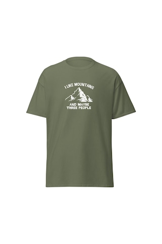 Wildstyle I Like Mountains And Maybe Three People Dağcı Baskılı Unisex Pamuklu Tişört Haki
