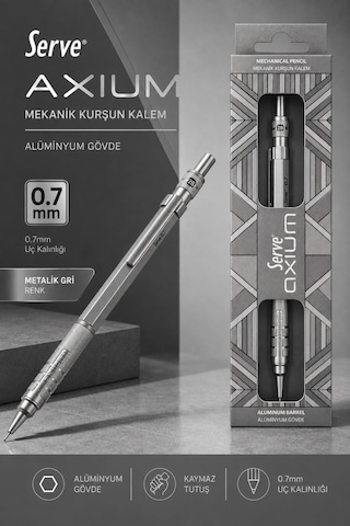 Serve Axium Mekanik Kurşun Kalem 0.7 Mm Alüminyum Gövde - Metalik Gri Çok Renkli