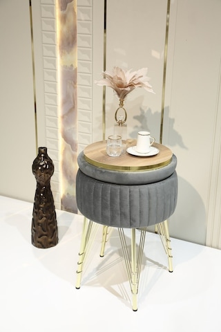 Bianco Metal Ayaklı Puflu Zigon Sehpa Altın Antrasit Gri Gold Anthracite Gray