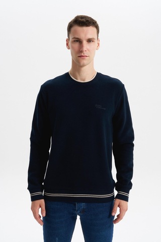AR-MA Arma Erkek Regular Fit Örme Selanik Sweatshirt %65 Pamuk %35 Polyester, Karbon Fırçalı, Basic Bisiklet Yaka K30124698702 Lacivert