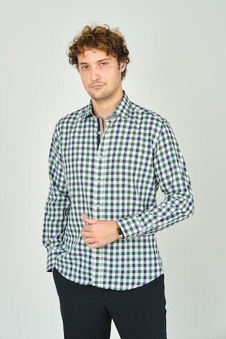 De Leone Erkek Slim Fit Kareli Uzun Kollu %100 Pamuk Gömlek 2240 Yeşil Yeşil