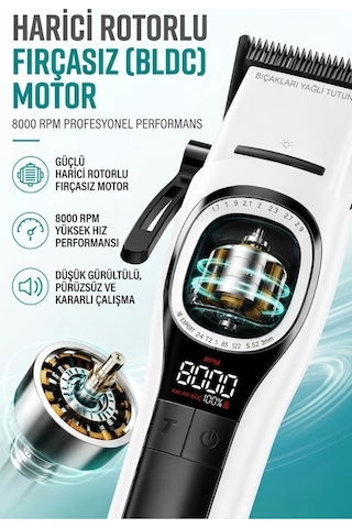 V-888c Profesyonel Saç Sakal Kesme, Tıraş Makinesi Outer Rotor Bldc Motor Seramik Bıçak Clipper - Beyaz