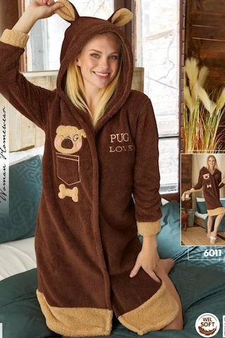 Modalove 6011 Kahverengi Polar Kadın Sabahlık Çok Renkli