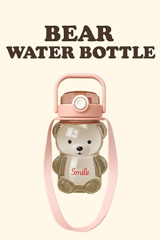 Smile Şeffaf Ayıcık Model Öğrenci Su Matarası Öğrenci Su Şişesi Suluk 1000ml Bpa Içermez Asorti Turuncu