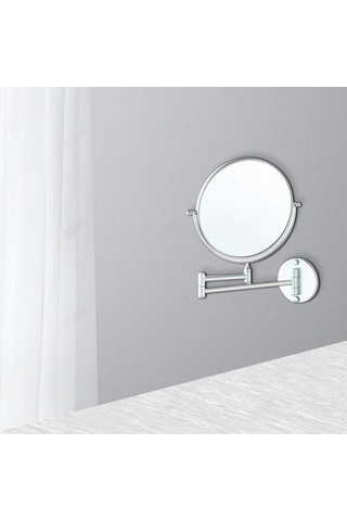 Suntek Yuvarlak Çift Taraflı 3X Büyüteçli Duvara Monte Makyaj Aynası Gümüş